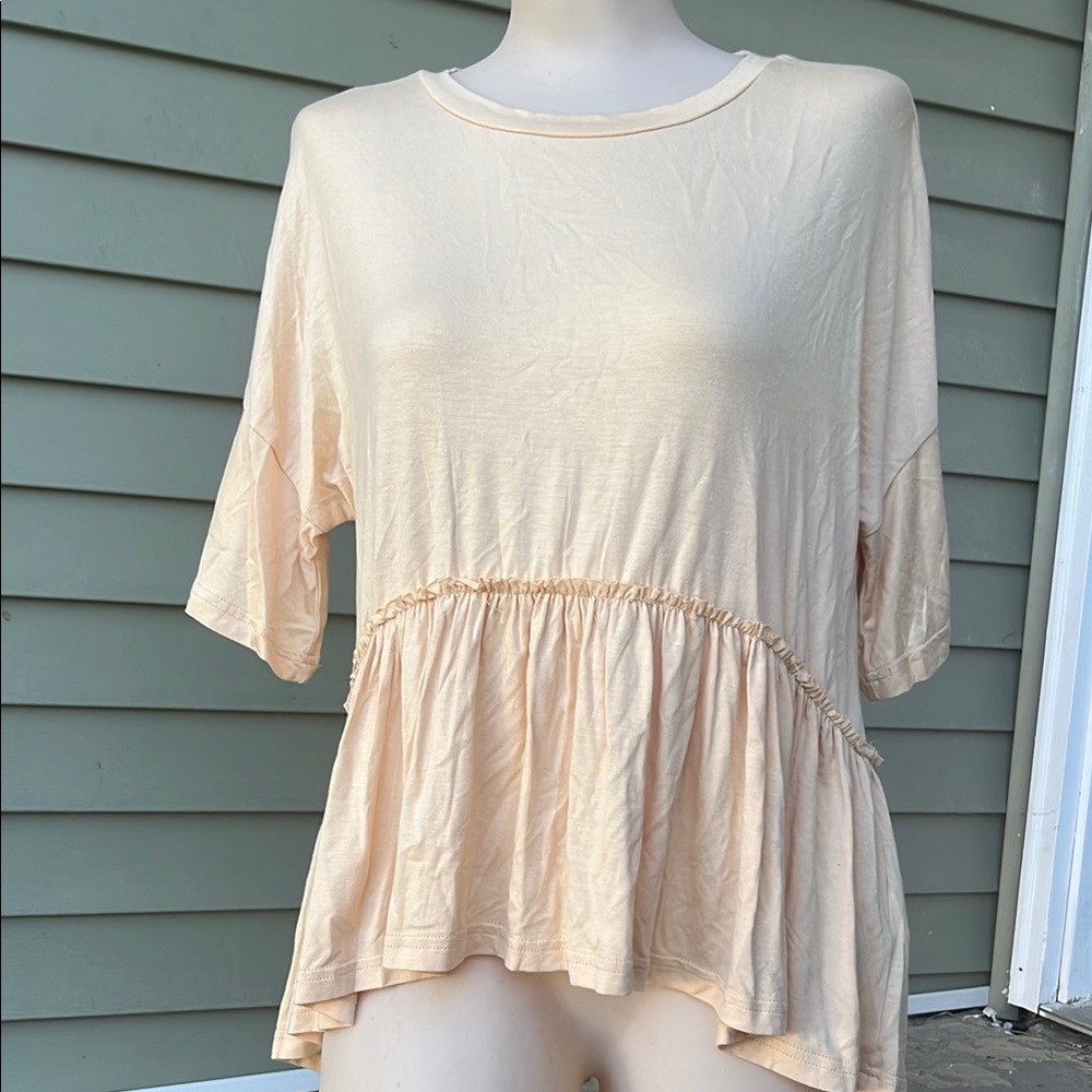 New Elegant pale yellow Short Sleeve babydoll Top